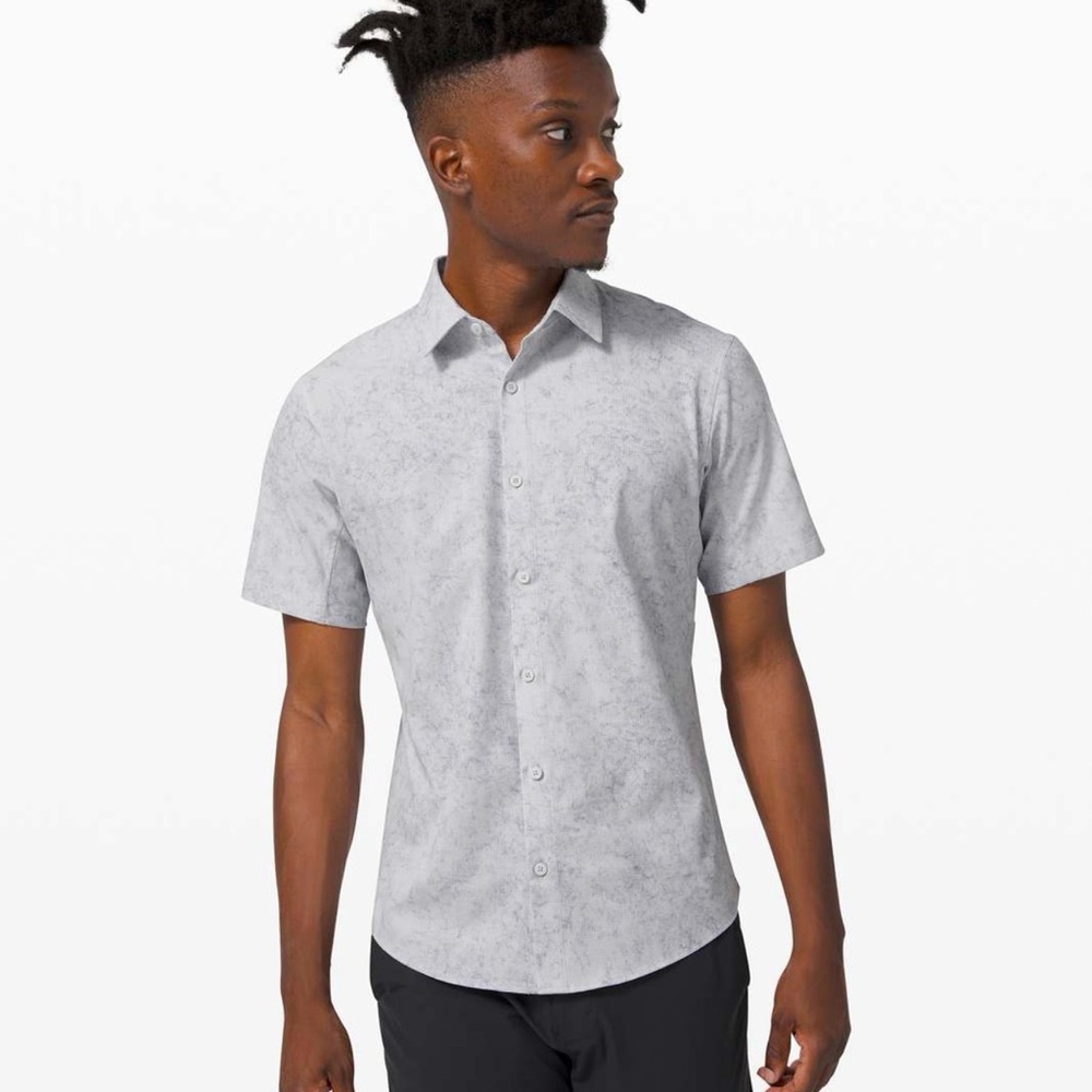 lululemon athletica Heather Gray Button Down Shirt